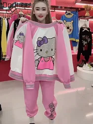 2024 New Diamond Cartoon Splicing Contrasting Color Casual Cardigan Sweatshirts and Sweatpants Two Piece Sets Womens Outifits