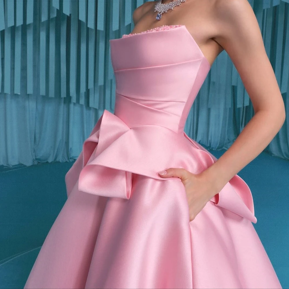 فساتين سهرة مخصصة على شكل حرف A بطول الأرض بدون حمالات بدون أكمام فستان حفلات موضة مطرزة بطيات بسيطة ثنيات للحفلات