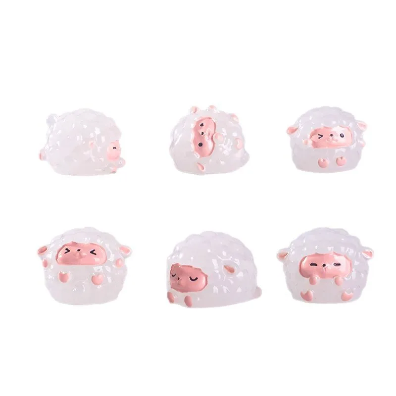 6 قطعة غرفة الأغنام المضيئة الراتنج ديكورا الماعز الصغير المشهد الصغير الديكور لطيف الحيوان الحلي الجنية حديقة الديكور #6