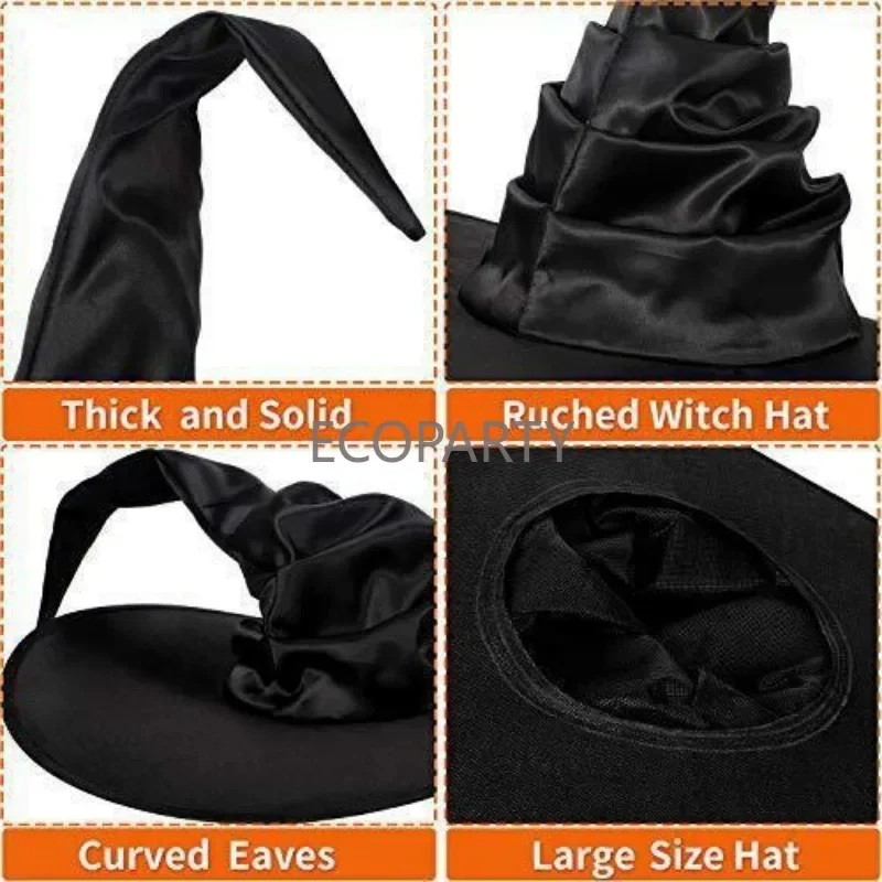 2023 Halloween Witch Hats Black Large Ruched Witch Hat Women Costume Accessory for Halloween Cosplay Party Cosplay Accessories