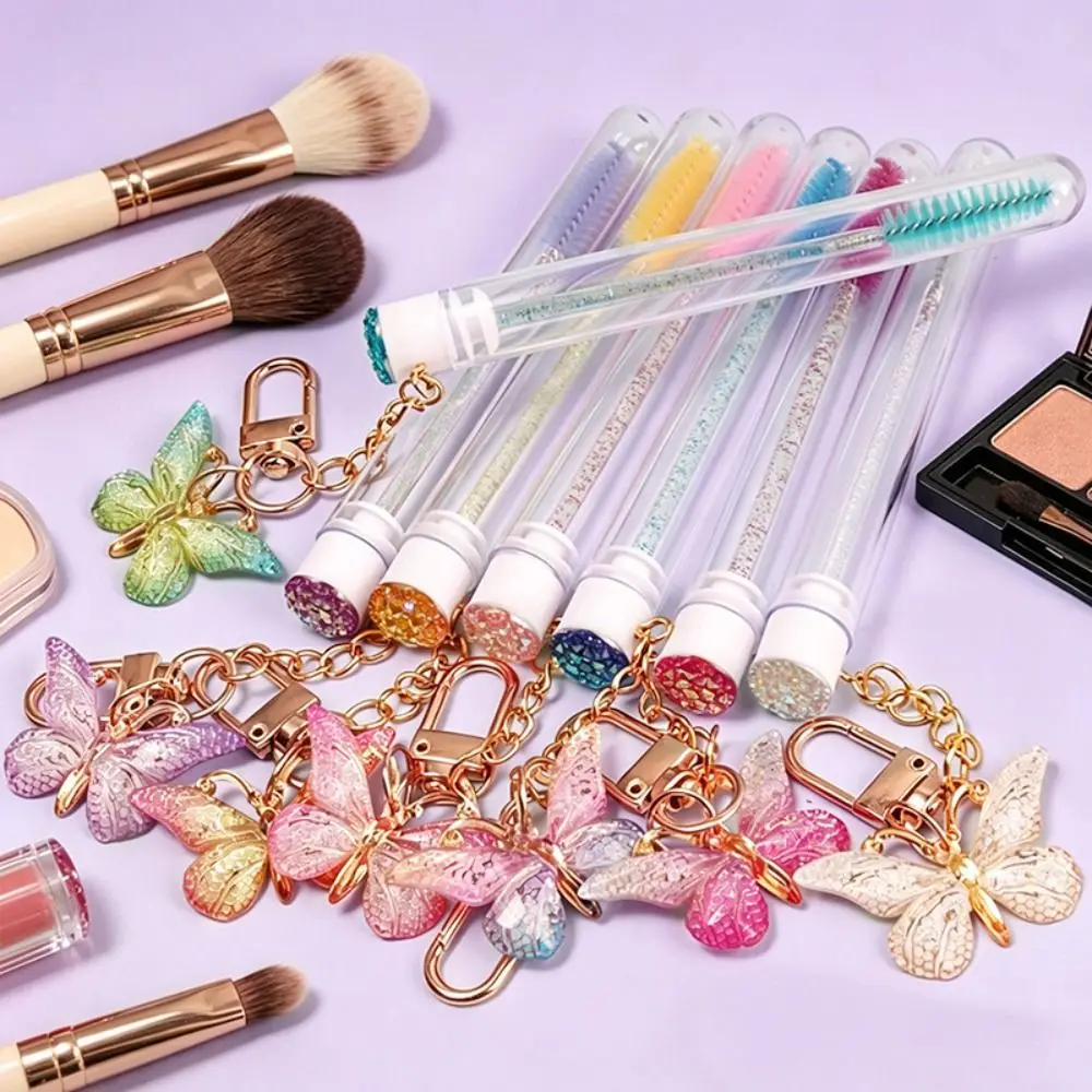 Gradient Color Eyelash Brush Butterfly Pendant Crystal Handle Eyebrow Brush Applicator Portable Precision Bristles