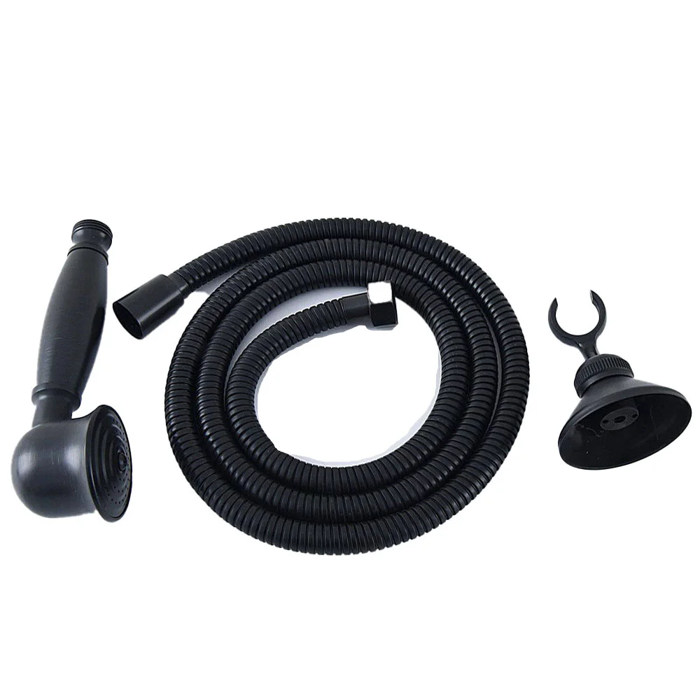 Black Oil Rubbed Brass Hand Held Shower Head Wall Holder Bracket 1.5M Hose Set Water Saving Bathroom Handheld Sprayer ahh072