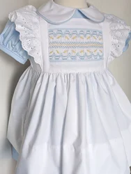 1-12Y Baby Girl White Smocked Dress for Eid Birthday Holiday Photography Casual