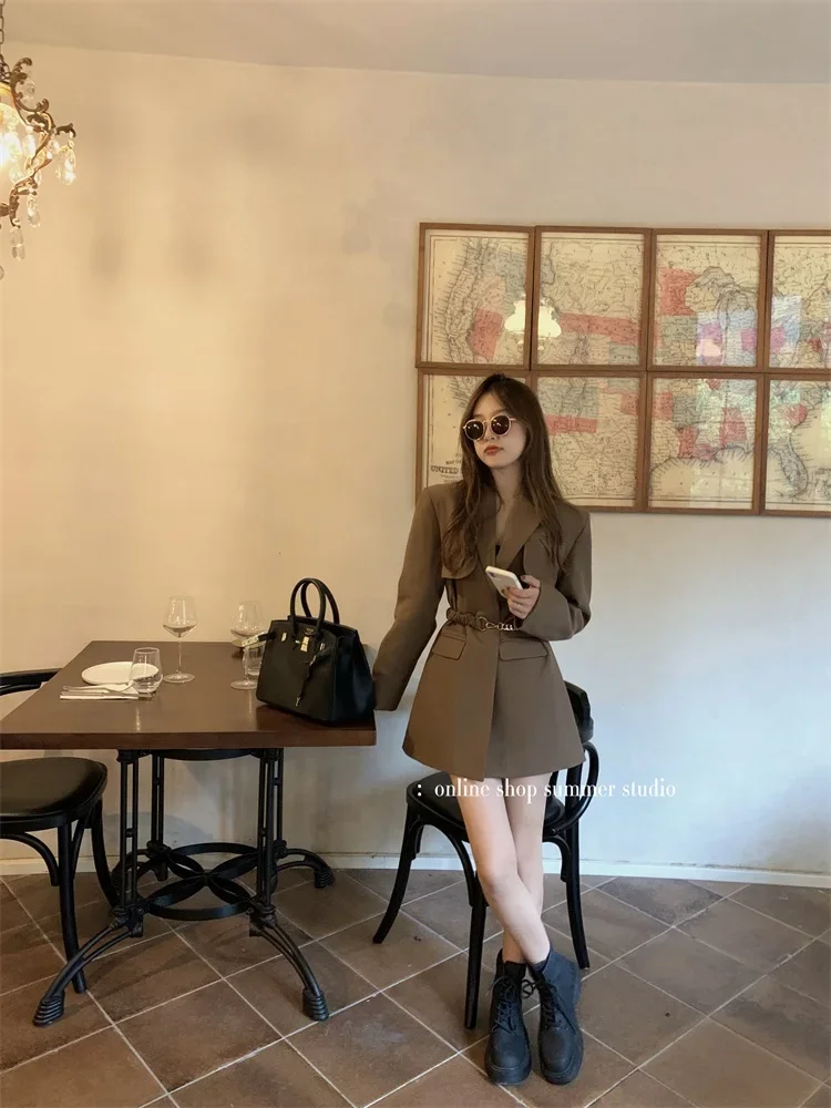 UNXX 2025 Spring Autumn New Top Korean Coffee Color Small Suit Long Sleeves Jacket Women's Blazer High-end Feel Women Clothing