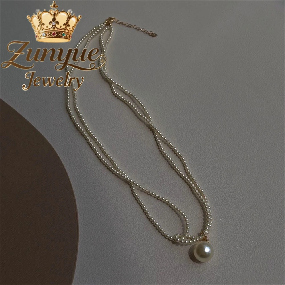 

Pearl Necklace High-End Collarbone Chain Beaded Sweater Chain New Chinese-Style Neckchain Pendant Fashion Jewelry Charms Elegant
