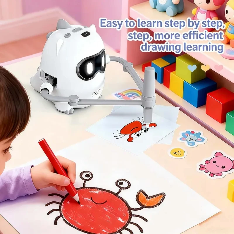 

Новый умный робот-художник: интерактивный, голосовое управление, раннее развитие, автоматическое рисование, 100 карточек, черные и цветные ручки в подарок