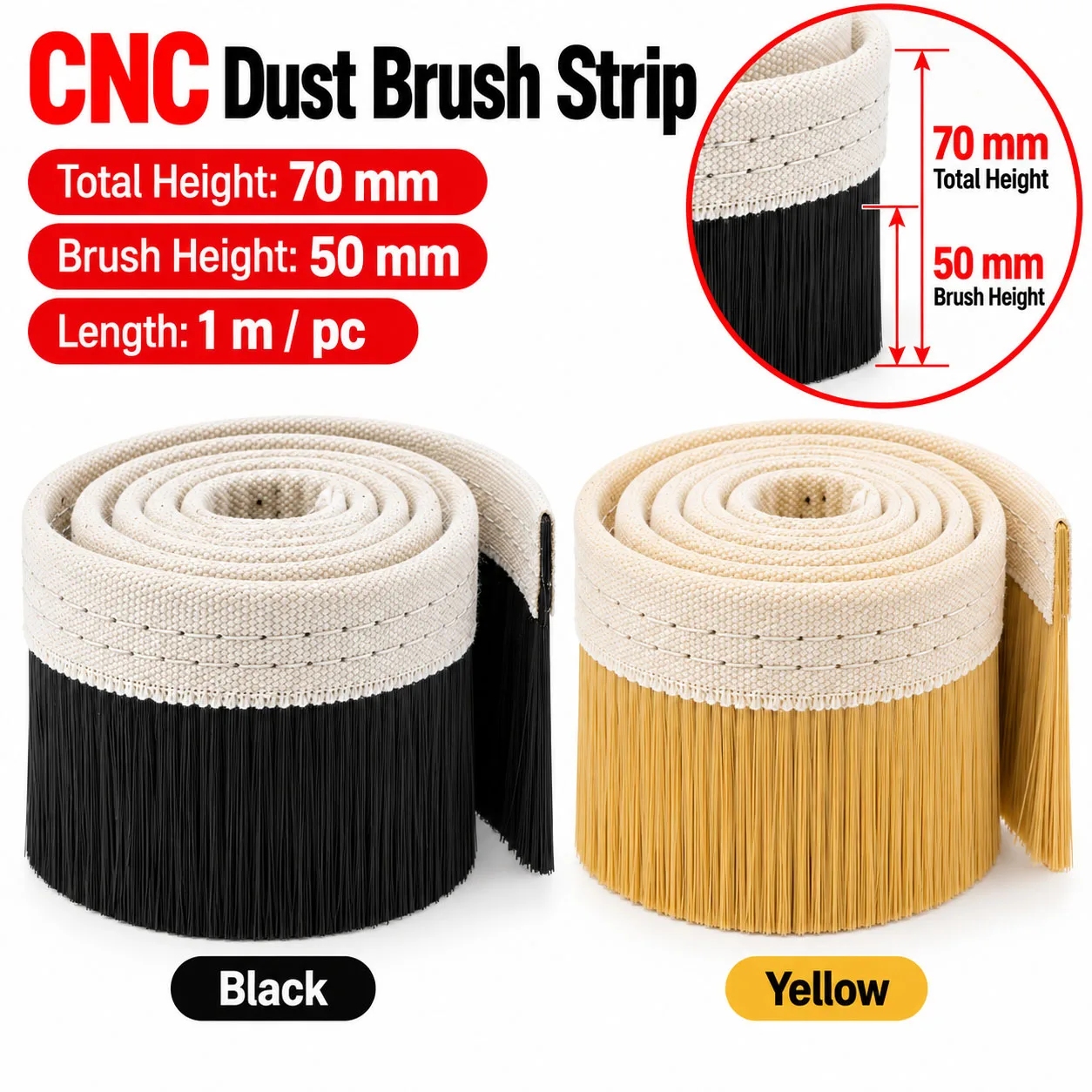 70mm 1meter Per Pcs Cnc Machine Milling Spindle Motor Vacuum Cleaner Woodworking Engraving Dust Removal Cover Nylon Brush