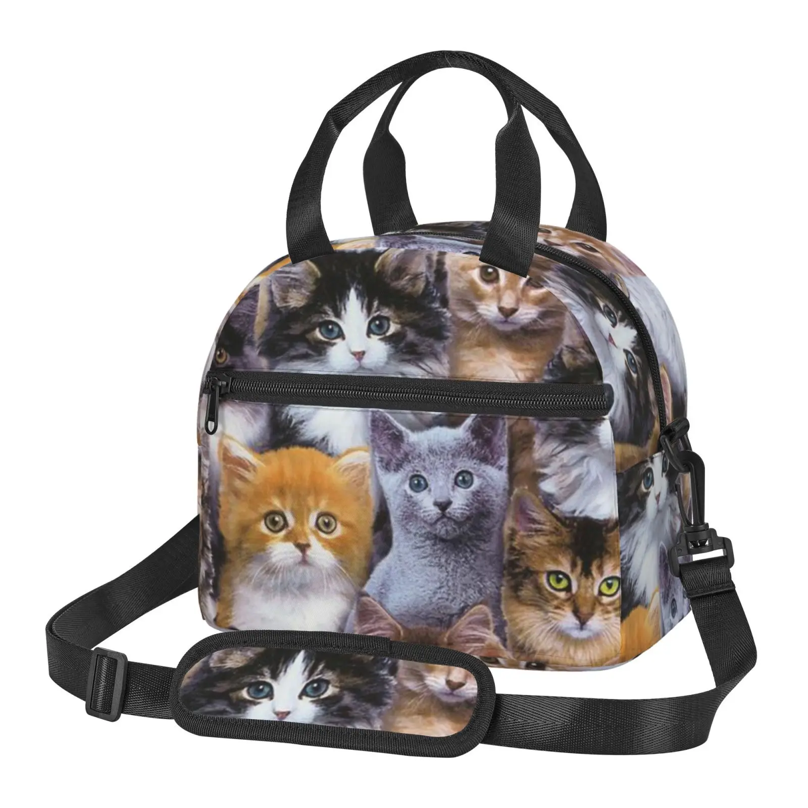 Large Capacity Insulated Cooler Picnic Case Cute Cat Pattern Print Thermal Drink Carrier Lunch Handbag Food Storage Bags