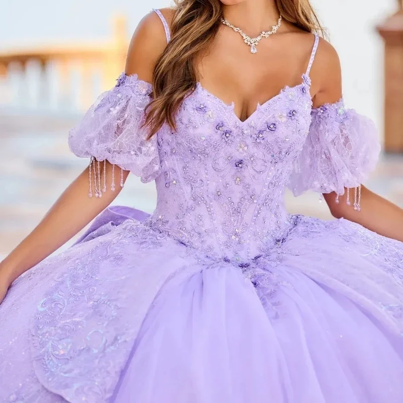 Lavender Luxury Vestidos De 15 Años Popular Spaghetti Strap Ball Gowns Quinceanera Dresses Women Customized Birthday Party Gowns