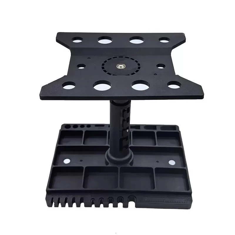 For 1/12 1/14 1/16 1/18 1/24 RC Car Plastics Repair Work Stand, 360°Rotation with Angle Gauge & Magnetic Screw Tray
