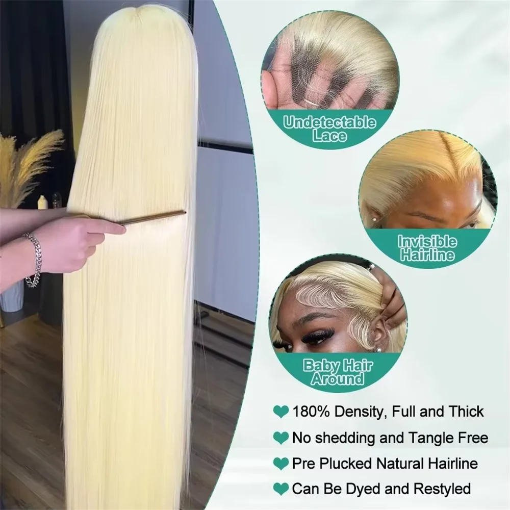 613 HDレースフロントウィッグ ストレートブロンド人毛 13x6 ブロンドレースフロントウィッグ 人毛 生え際処理済み ベビーヘア付き 18～40インチ