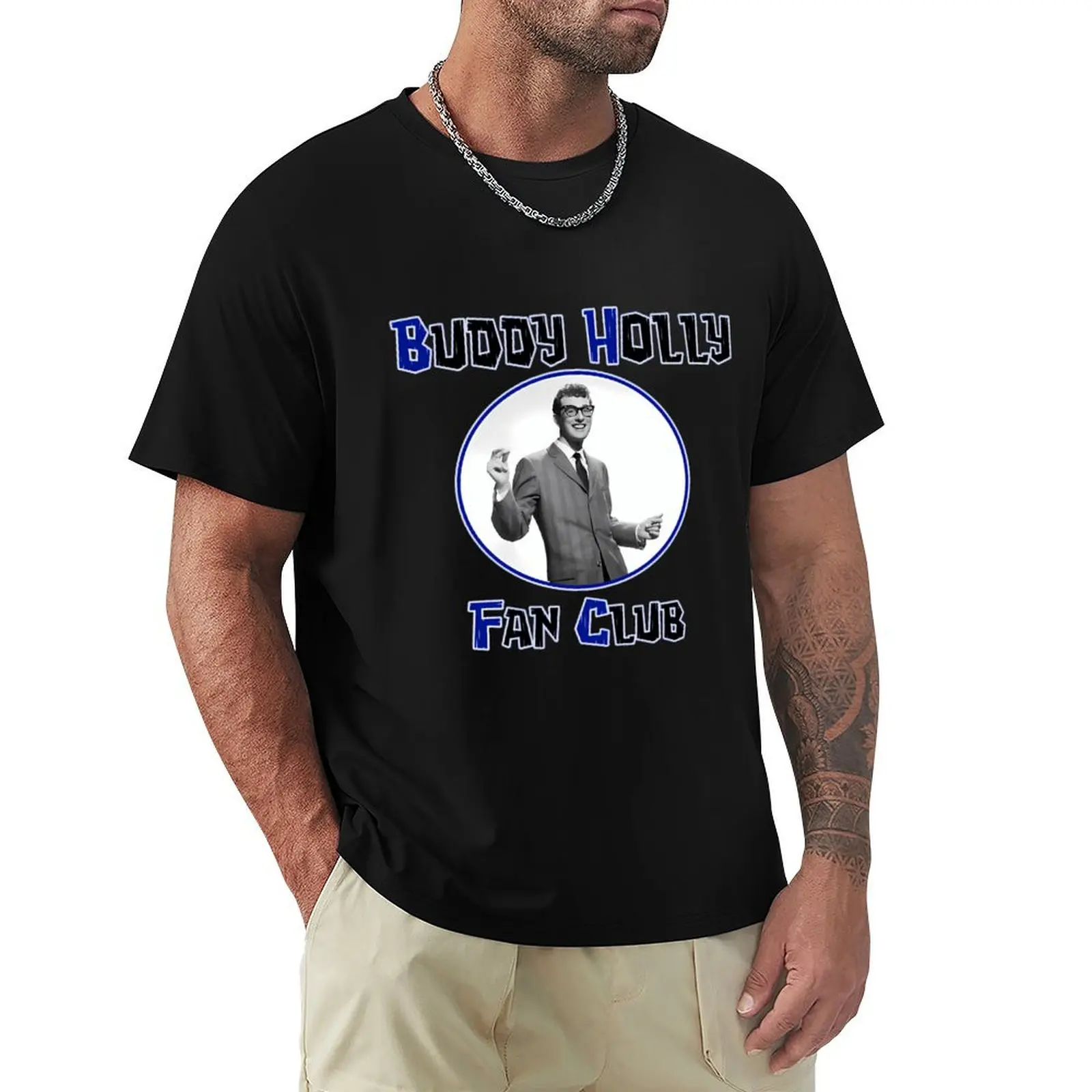Buddy Holly Fan Club T-Shirt Work Basic Short Sleeve Top