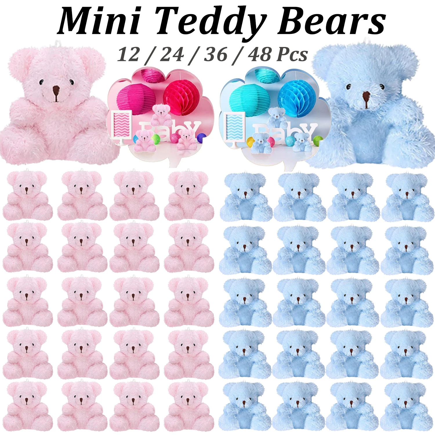 

12-48PCs Mini Plush Bears Bulk for Baby Shower Gender Reveal Tiny Soft Bear Doll Mini Teddy Bears Tiny Soft Bear Party Favors