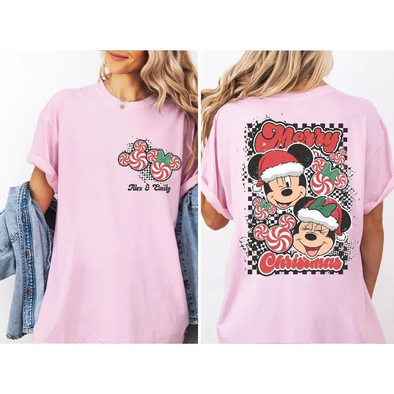 Merry Christmas Mickey and Minnie Mint Candy Shirts, Disney Christmas Sweatshirts, Christmas Couple Candy T-shirts
