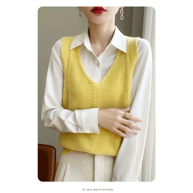 เสื้อกั๊กแขนกุดผู้หญิงแบบใหม่ คอวี แฟชั่น สีพื้น เรียบง่าย สวมใส่สบาย ทรงหลวม