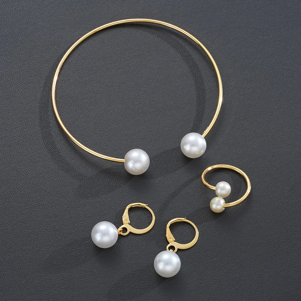 3pcs Set Fashion Minimalism Pearl Pendant Earrings Ring Opening Bangle for Women Commuting Versatile Jewelry Sets Accessory Gift