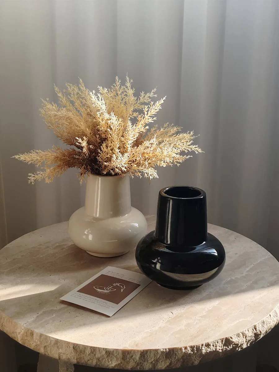 LIVETAI Nordic Luxury Round Belly Ceramic Vase Elegant Home Decor Flower Arrangement Ornament for Living Room Table