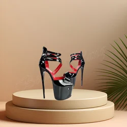 Black Peep Toe Platform Sandals Patent Leather Sexy Round Toe Spike High Heel Shoes for Women High Heel 2024 Zapatillas Mujer