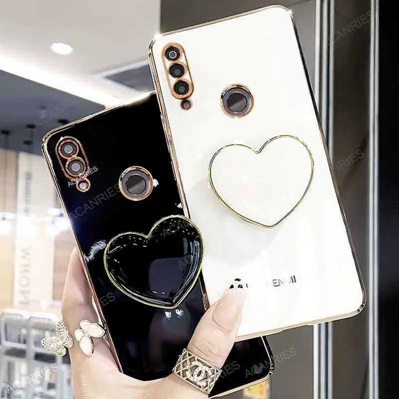 Love Heart Phone Holder Luxury Plating Case For Huawei P20 P30 P40 Lite P50 P60 P Smart Pro Plus 2019 Y9s Stand Silicone Cover