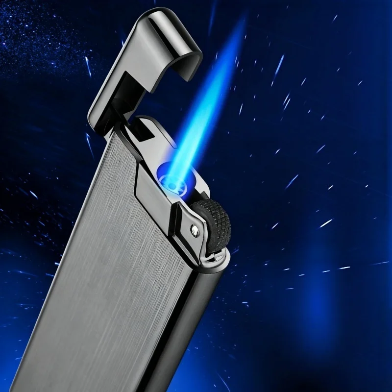 Novel Unique Ultra-Thin Flint Wheel Jet Flame Lighter Classic Portable Windproof Metal Butane Gas Lighters Smoking Accessories
