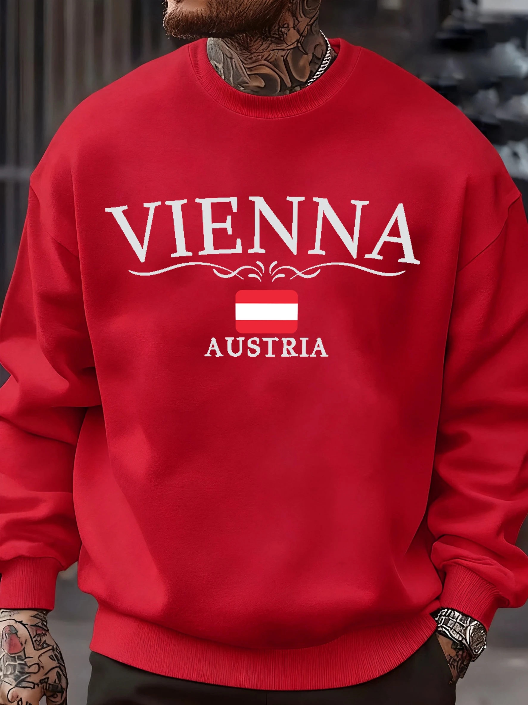 فيينا النمسا العلم المطبوعة الرجال بلوزات س الرقبة مريح البلوفرات الخريف الصوف ملابس فضفاضة للجنسين الرجعية مقنعين هوديي