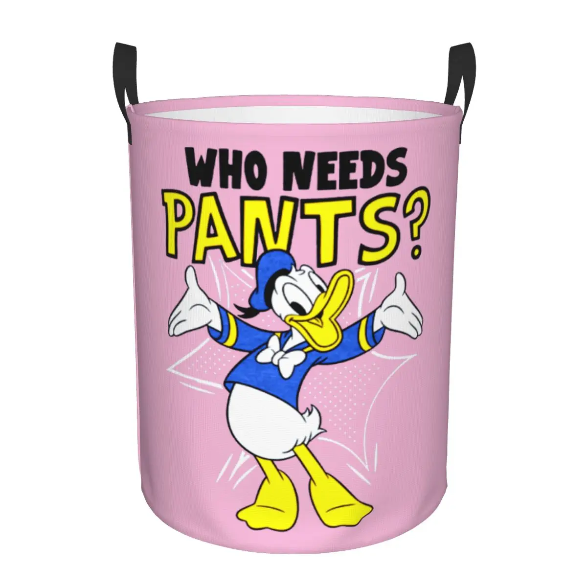 

Custom Donald Duck Who Needs Pants Laundry Basket Collapsible Clothes Hamper for Nursery Kids Toys Storage Bin
