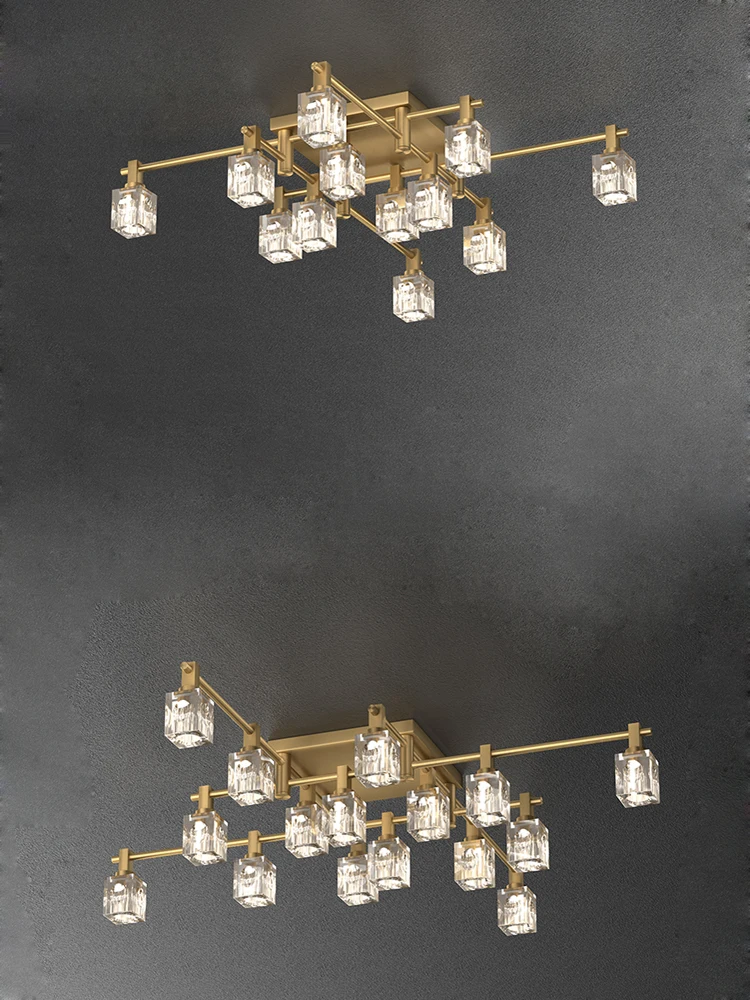 

Cube Crystal Copper Home Deco Dimmable LED Lamparas De Techo 2024 Ceiling Chandelier Ceiling Lamp For Living Room Bedroom