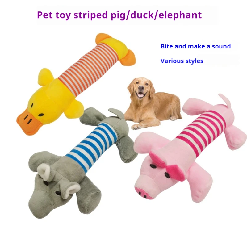 New Pet Toy Striped Elephant, Yellow Duck, Pink Pig Biting Pet Toy Simulated Pet Sound Dog Toy