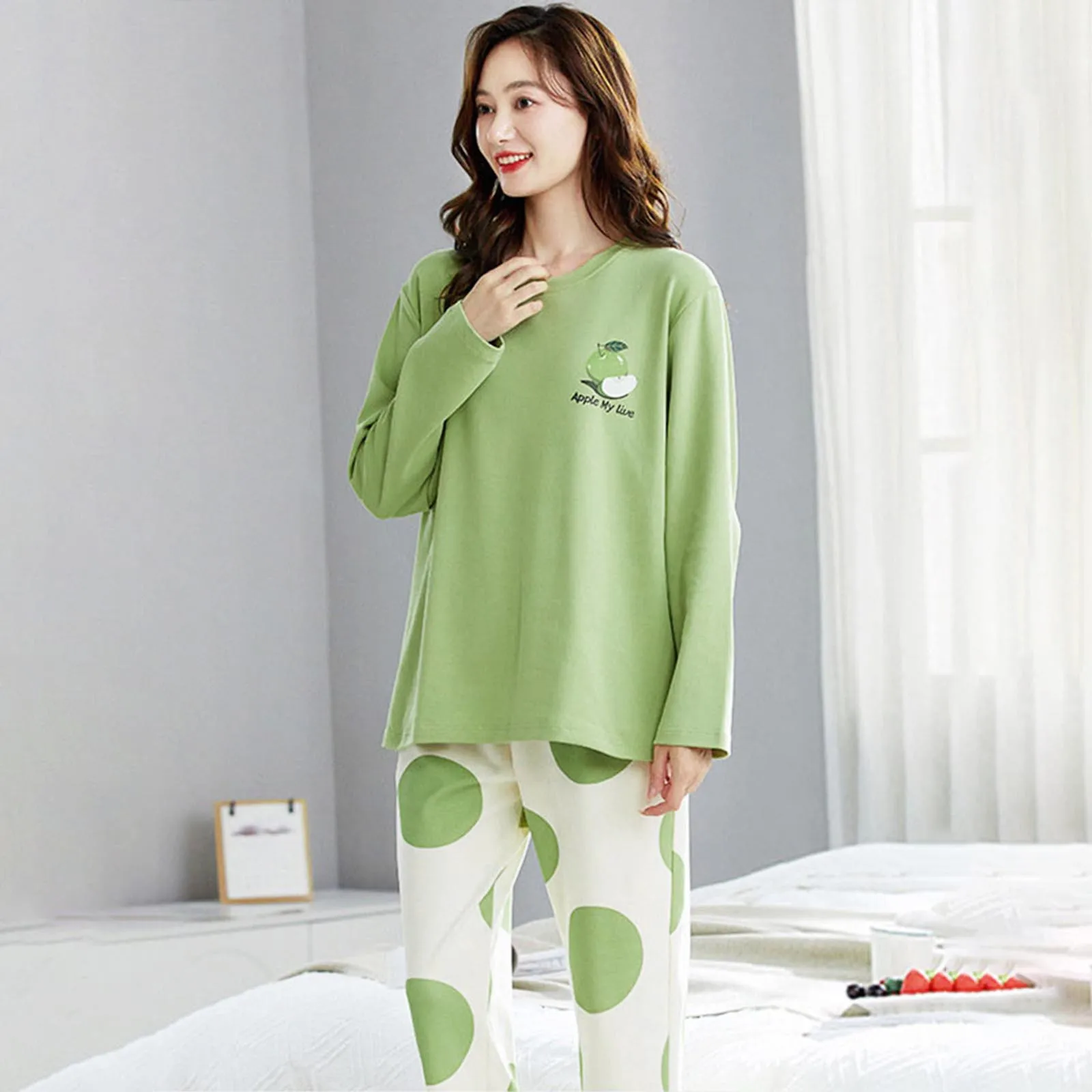 New Sweet Cute Cartoon Loungewear Plus-Size Loose Pajamas Set Casual Sleepwear For Students Loose Sweatshirt + Long Pants 2 Sets