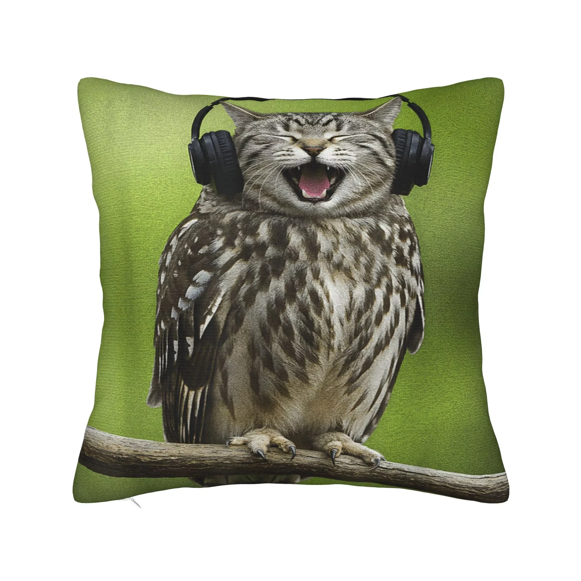 Double Sided Funny Meowl Meme Pillow Cover, Cat Owl Brainrot Print Soft Cushion Case for Sofa Couch Bed Living Room Decor