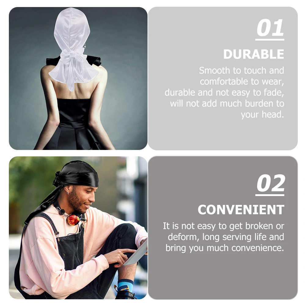 

6Pcs Durable Satin Pirate Turban Long Tail Elastic Durag Scarf Wide Strap Headwrap for Styling Satin Durag Pirate Turban