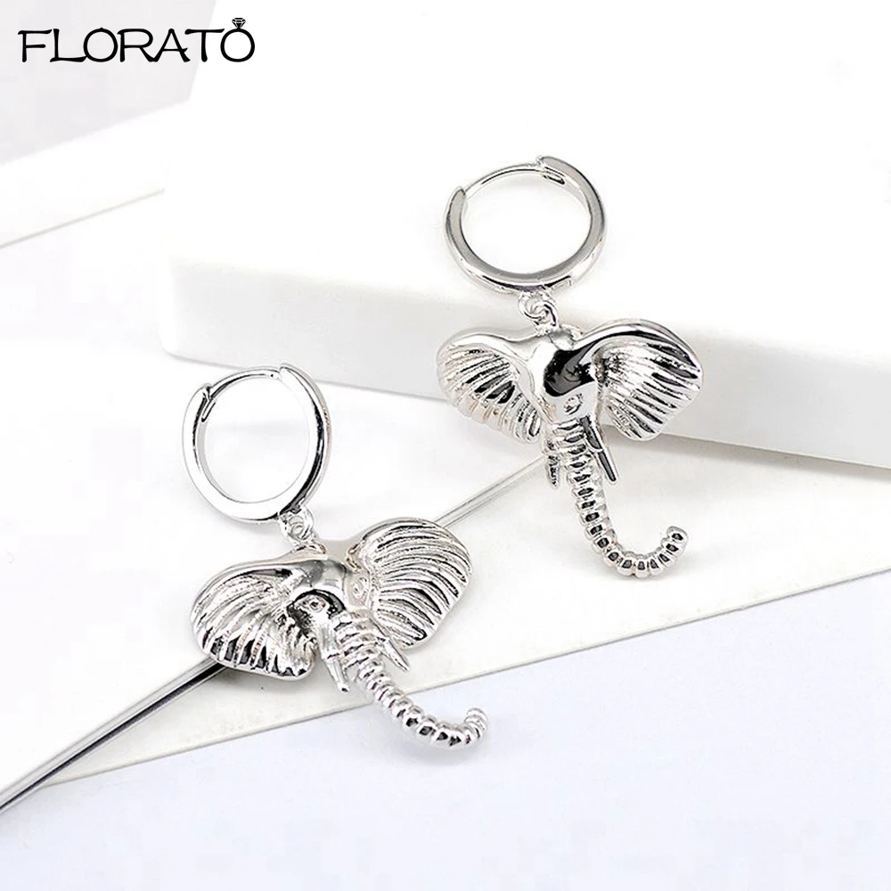 925 Sterling Silver Ear Buckle Elephant Huggie Hoop Earrings For Women Cute Animal Dangle Drop Pendant Fashion Jewelry