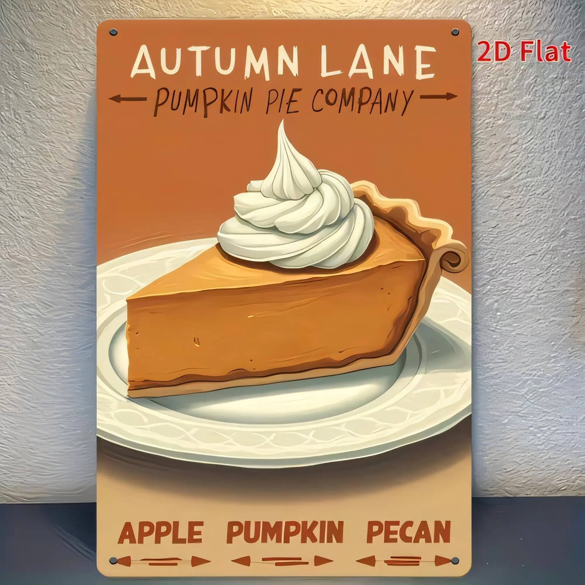 Tin Sign, Autumn Lane Pumpkin Pie Company Pumpkin Pecan 2D Flat Retro Metal Sign Wall Decor for Kitchen Dining Room Cafe, Vintag