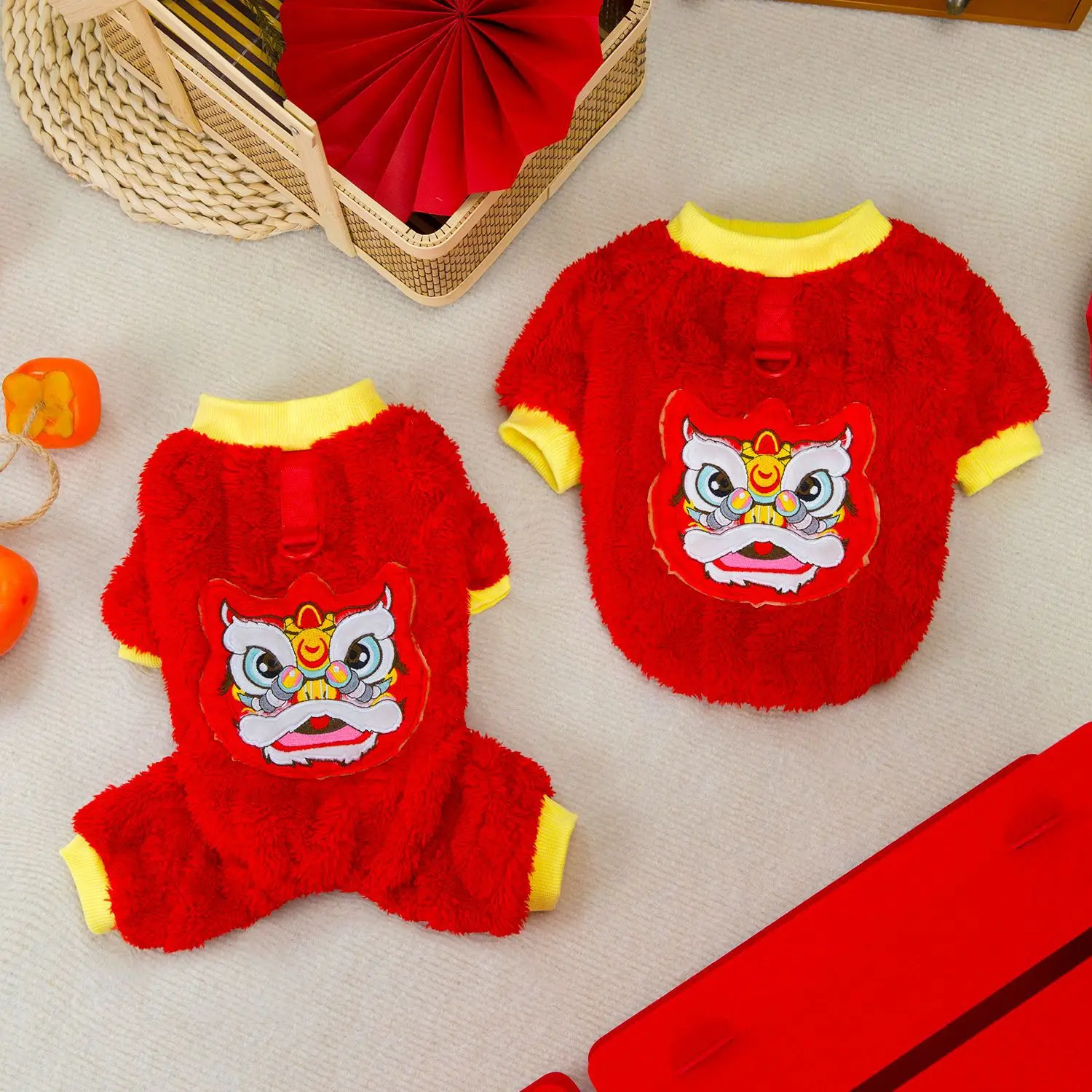 

New Lion Dance New Year'S Eve Pet Clothes Cats Dogs Universal Chinese New Year Clothes Thickened Warm Fleece Clothes