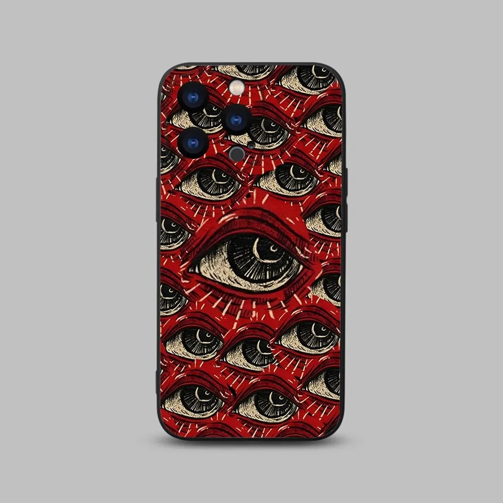 Scary Face Eyes Phone Case For iPhone 15,14,13,12,11 Plus,Pro,Max,XR,XS,X,7,8 Plus,SE,Mini Black Silicone Soft