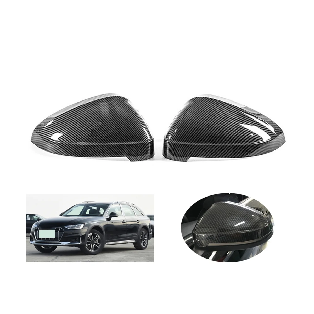 Car Carbon Fiber Pattern Rear Mirror Cover Shell Cap with Auxiliary Hole for   A4L B9 2017-2021 8W0857535 8W0857536