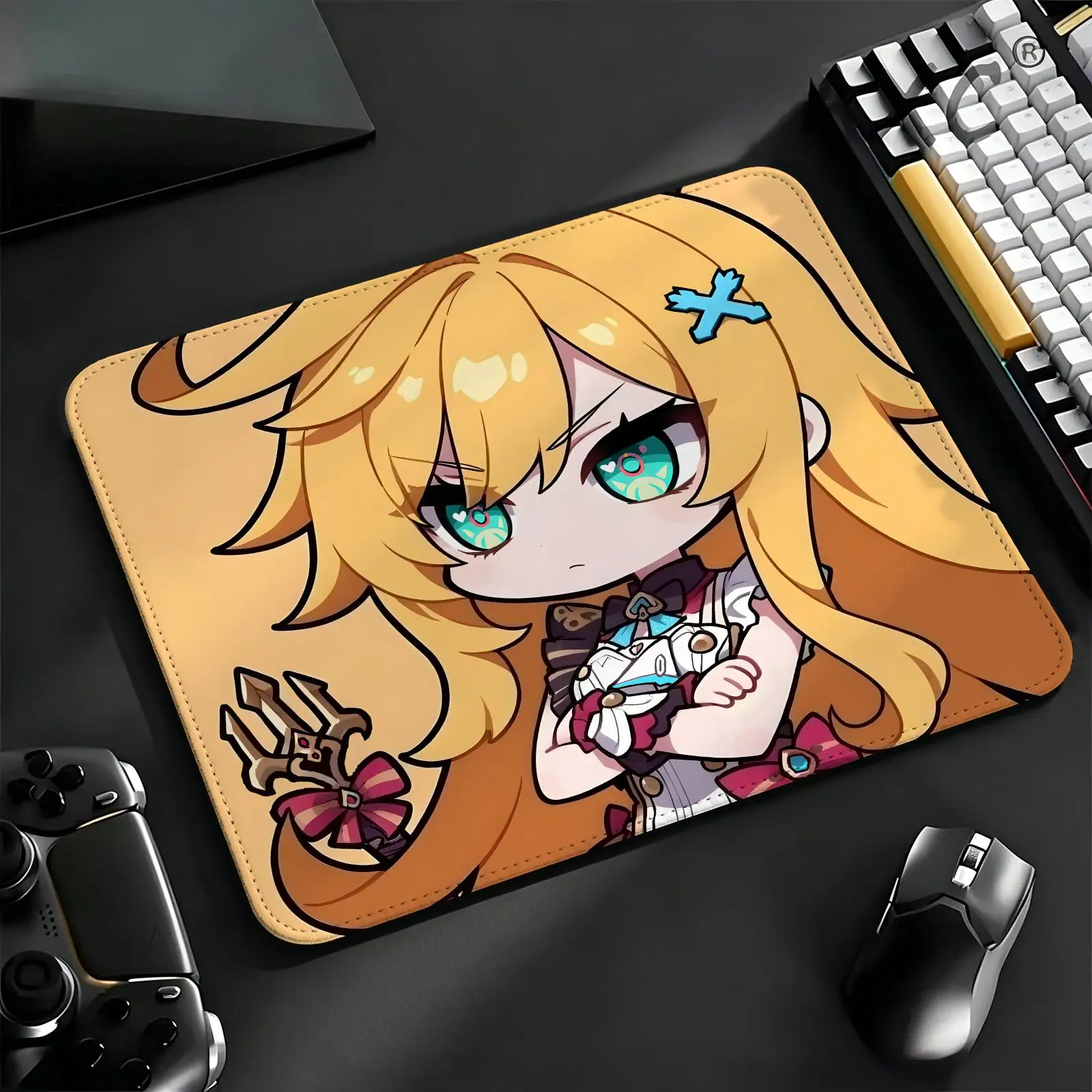 Compact Gaming Mat Reinforced Stitched Border, Genshin Impact Escoffier M/L Sizes Portable Laptop Desk Pad for Office & E-sports
