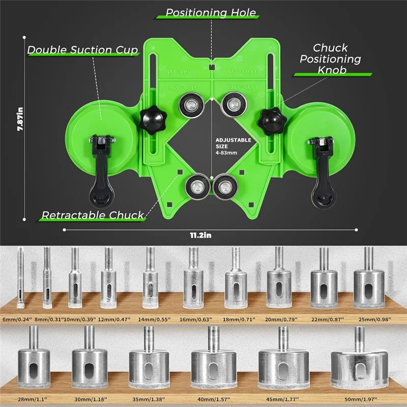 

Diamond Hole Saw Kit ,16PCS Tile Saw Drill Bits Set From 6Mm-50Mm With Double Suction Cups For Drilling , Glass-ABRO