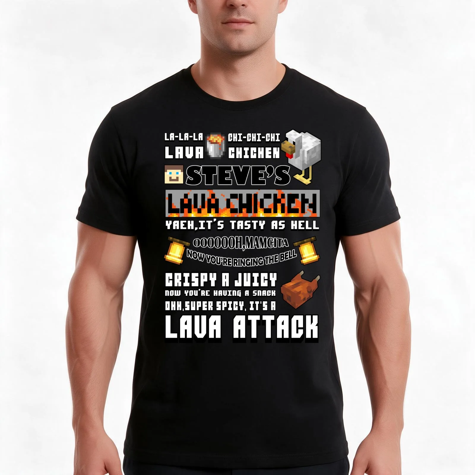 steves lava chicken song T-Shirt, Summer Casual Cotton Tee, Oversized Streetwear Tops, Vintage Graphic Print, Unisex Men Women