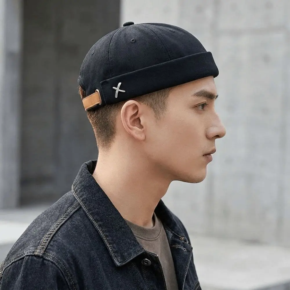 Fashion Solid Color Brimless Docker Cap Adjustable Vintage Style Vintage Dome Hat Cotton Melon Beanie Cap For Men Women