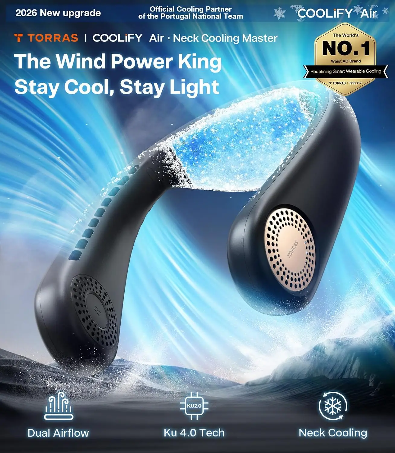 COOLiFY Air 2026 Upgraded Neck Fan Air Conditioner, Dual-Airflow Pro Cooling, Ultra Light Portable Fan Rechargeable, Personal Co