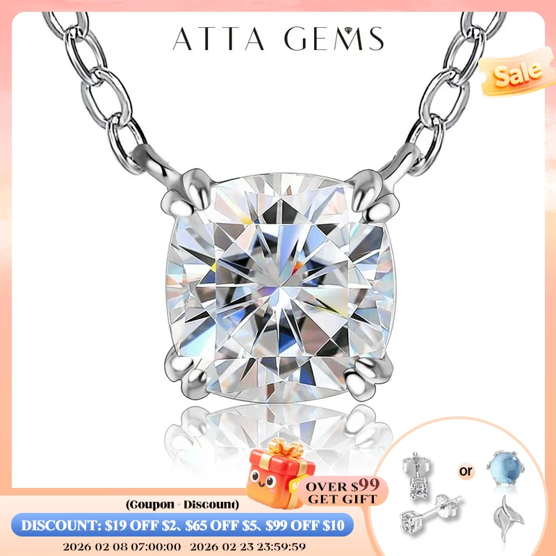 

ATTAGEMS ожерелье из серебра 925 пробы кулон Подушка Cut 1.0ct D Цвет Белый Муассанит пройти алмаз тест для женщин элегантное ожерелье