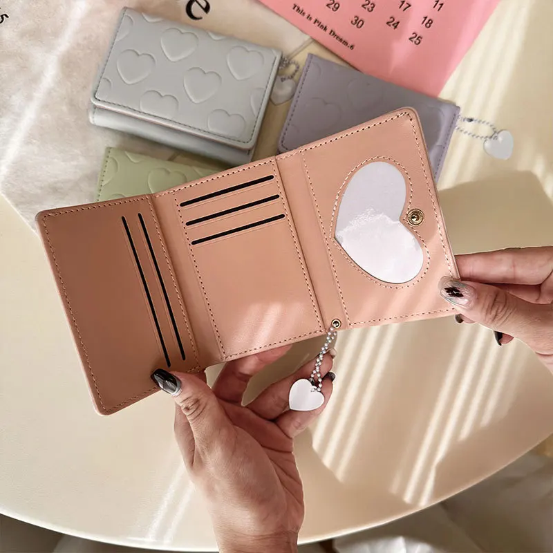 Women's Wallets Love Solid Color Dopamine Korean Fashionable Verstaile Cute Sweet Short Coin Purses Compact Card Bags For Girl