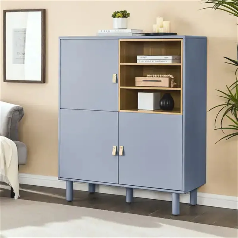 

2025 New Living Room Fashion Locker with Leather Handles and Solid Wood Legs