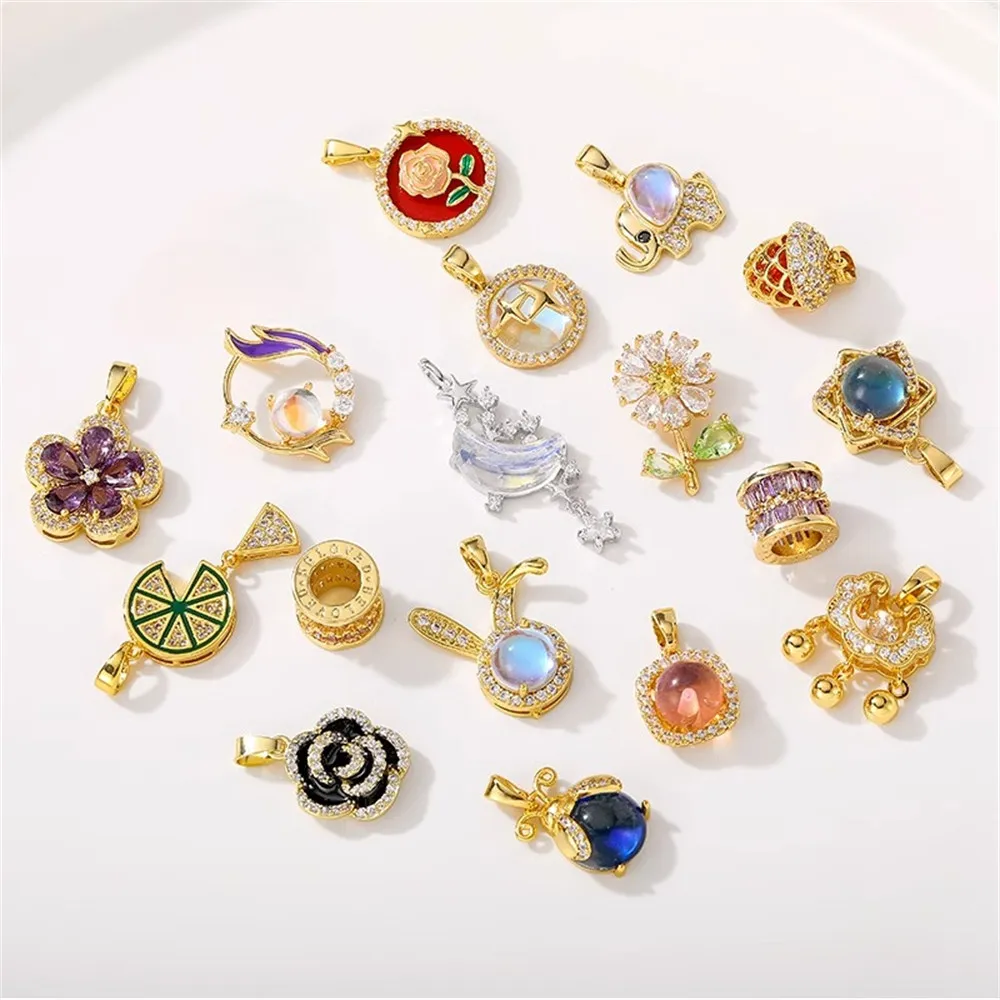 

18K Gold-plated Micro-inlaid Zircon Charm Pendant DIY Jewelry Supplies Beads for Necklace Bracelet Craft Accessories