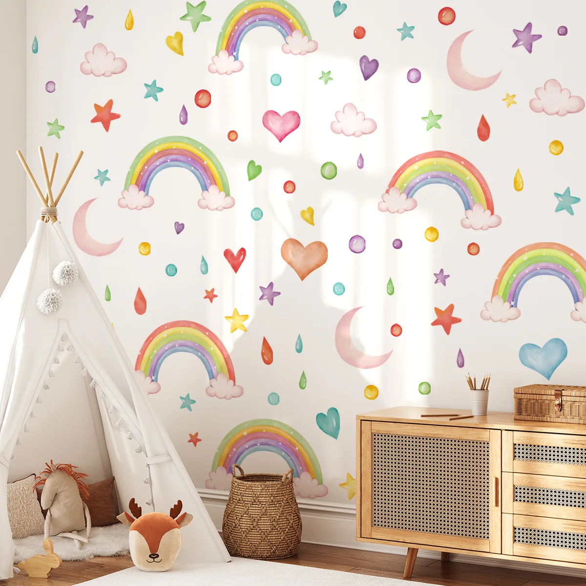 Creative Rainbow Colorful Raindrops Wall Stickers Nursery Girls Baby Bedroom Decoration Wallpaper DIY Self-adhesive Wall Decals