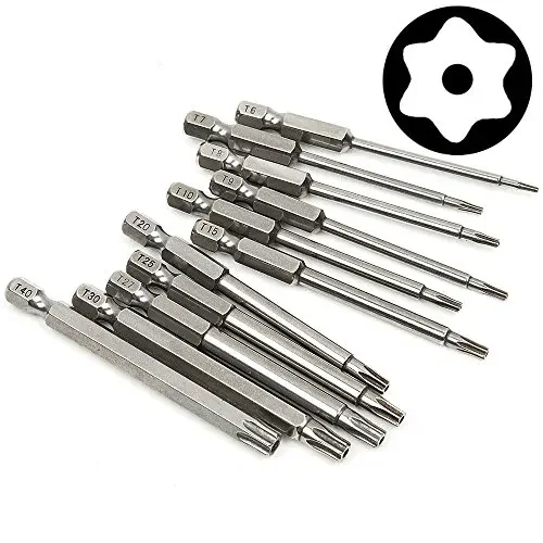 12pcs 1/4 Inch Hex Shank T5-T40 Torx Head Screw Driver Bit Set Security Tamper Proof Star 6 Point Screwdriver Kit Tools