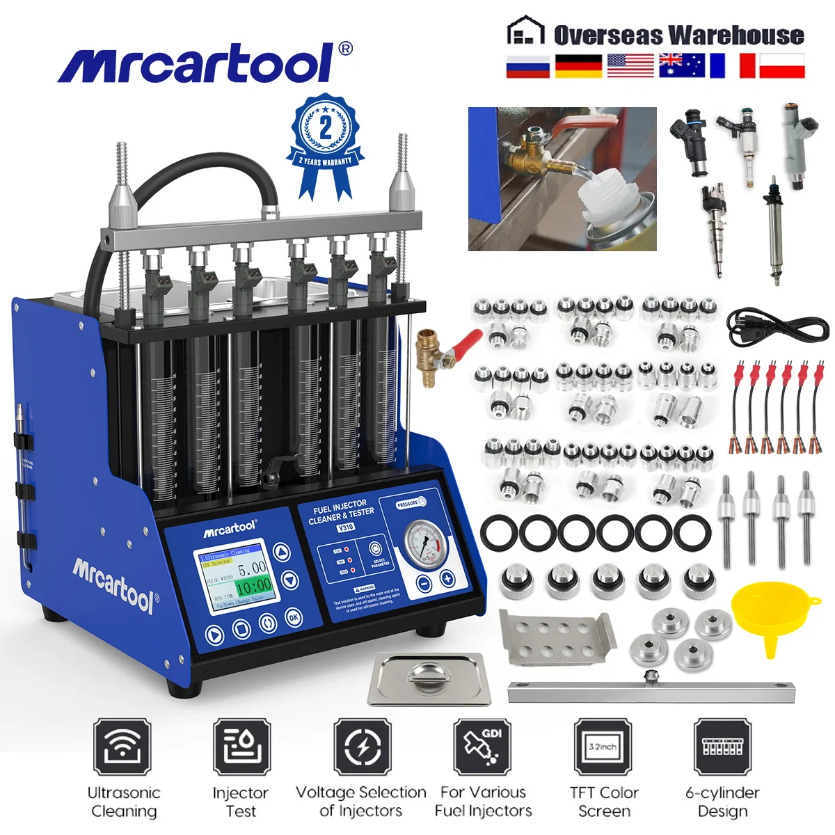 MR CARTOOL V310 GDI Brandstofinjector Tester Reiniger 6 Cilinders Brandstofinjector Reinigingsmachine Diagnostisch Gereedschap 110V 220V Auto-onderdelen