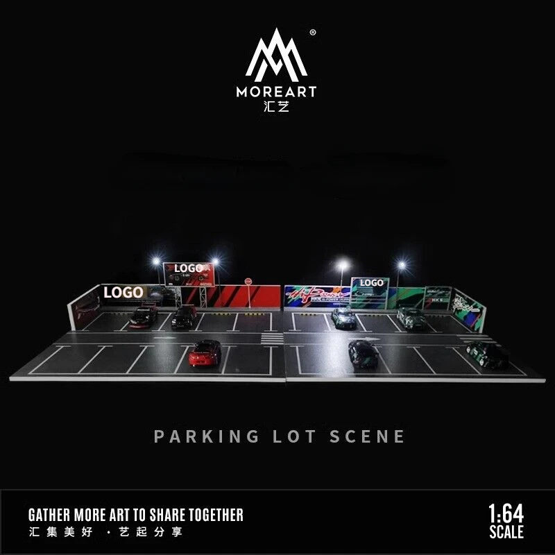 

1/64 Scale Diorama Car Garage Model LED Lighting City Car Parking Lot Backdrop Display Scene Model Collection Gift Toy