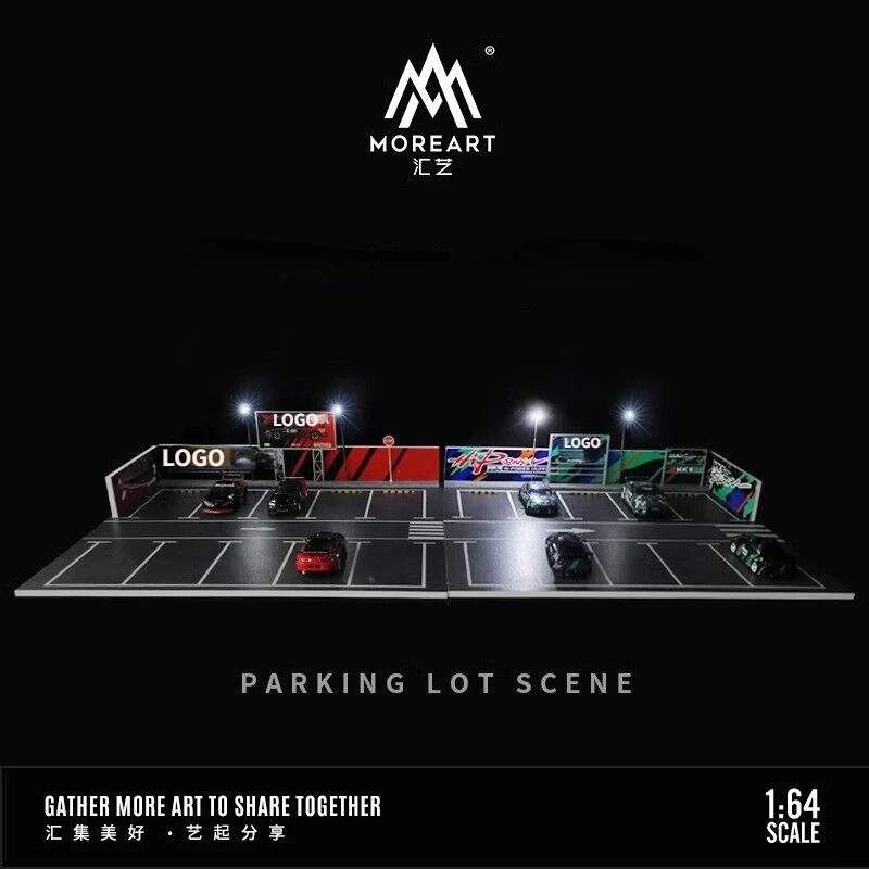 1/64 Scale Diorama Car Garage Model LED Lighting City Car Parking Lot Backdrop Display Scene Model Collection Gift Toy